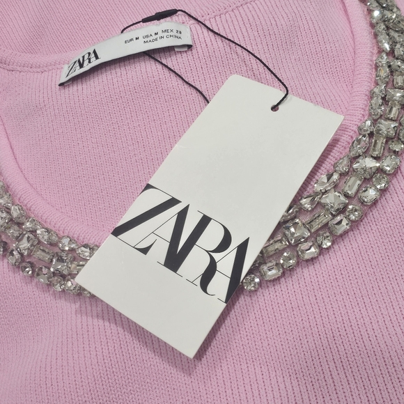 Zara JEWEL KNIT MINI DRESS WITH RHINESTONES IN PINK - Picture 6 of 7